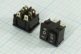 Переключатель клавишный сдвоенный со средним положением, 6T, 250В/6А, 2-ON-OFF-ON; №1046 B ПКл\\ 6\2-ON-OFF-ON\22x19,5\ чер\чер\\6T\MRS2103-