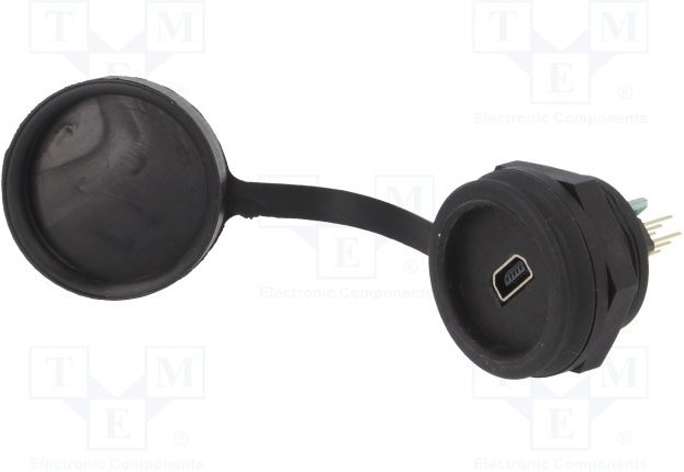 1310-1020-01, Гнездо; USB B mini; 1310; на панель,гайка сзади; THT; с заглушкой