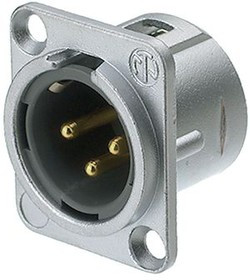 NC3MD-L-1-HE, XLR Panel-mount Male Receptacle, Plug, Straight, Panel Mount, 3 Poles