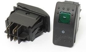 Переключатель клавишный, контакты 4T, 16А, 12В, ON-OFF, подсветка черная/ILкрасная, RK1-06