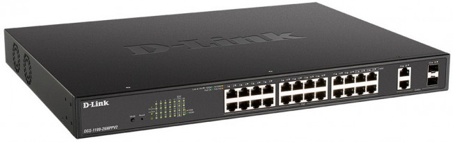 D-Link DGS-1100-26MPPV2/A3A Настраиваемый L2 коммутатор с 24 портами 10/100/1000Base-T и 2 комбо-портами 1000Base-T/SFP (порты 1-24 PoE 802. D-Link DGS-1100-26MPPV2/A3A Настраиваемый L2 коммутатор с 24 портами 10/100/1000Base-T и 2 комбо-портами 1000Base-T/SFP (порты 1-24 PoE 802.