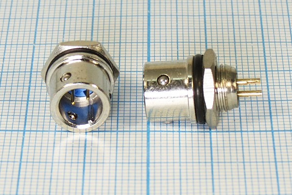 Разъем PLS-20RF-3P розетка, контакты 3P, резьба М22, монтаж на блок фланец 4 отверстия