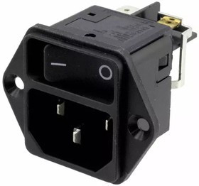 DC11.0001.003, C14 Panel Mount IEC Connector Male, 12A, 250 V