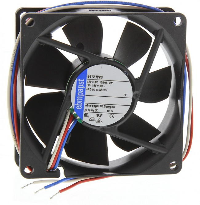 8412N/2G, 8400 N Series Axial Fan, 12 V dc, DC Operation, 69m³/h, 2W, 167mA Max, 80 x 80 x 25mm 8412N/2G, 8400 N Series Axial Fan, 12 V dc, DC Operation, 69m³/h, 2W, 167mA Max, 80 x 80 x 25mm