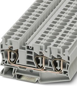 3035288, Проходная клемма, пружинный зажим, сечение 0,2...16 мм^2, 3 точки подключения, ток 57 A, напряжение 800 В