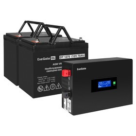 EX297437RUS, Комплект ИБП EX295994RUS + батарея 75Aч EX282983RUS 2шт (инвертор, синус, для котла, PF=1, настенный) ExeGate IdealSine SR-1500