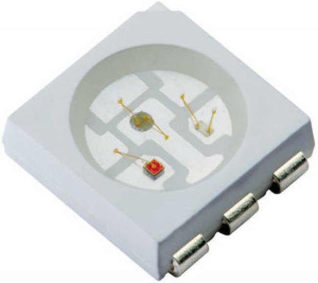 KAAF-5050RGBS-13, Светодиод smd 5х5мм/красный/ 625нм/1000-1400мкд - зеленый/525нм/1300- 2000мкд/синий/470нм/ 300-420мкд/прозрачный/ 120°/30-