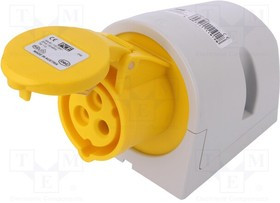 113-4, Разъем: питания AC; гнездо; "мама"; 16А; 110ВAC; IP44; Конф: 2P+PE