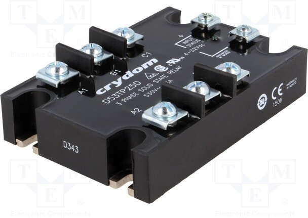 D53TP25D, Реле: полупроводниковое, Uупр: 3-32ВDC, 25А, 48-530ВAC, 3-фазный D53TP25D, Реле: полупроводниковое, Uупр: 3-32ВDC, 25А, 48-530ВAC, 3-фазный