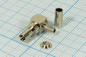 Разъем TS9-121L вилка, RG174, обжимной, угловой