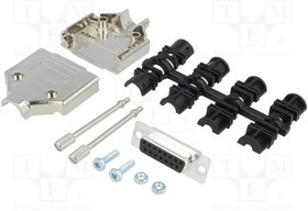 DTPK-M-15-DBS-K, Разъем D-Sub; PIN: 15; вилка; "мама"; пайка; на провод; черный