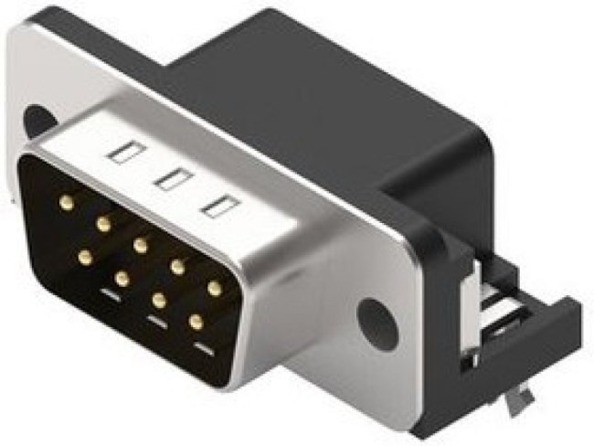 618009211721, D-Sub Connector, 8mm, Angled, Plug, DE-9, PCB Pins, Black