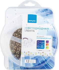 15BL (5050-60LED-IP20-W), Лента светодиодная, холодный белый, 12В, 14.4Вт/м, 60SMD(5050)/м, 700Лм/м, IP20, цена за катушку 5м