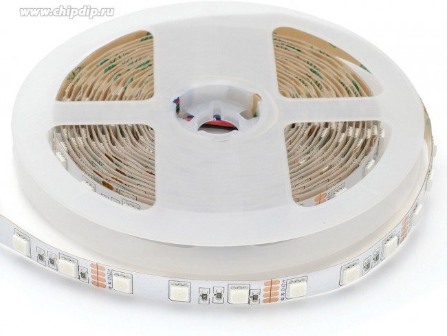 00-17 Светодиодная лента 12В, 14,4Вт/м, smd5050, 60д/м, IP20, подложка 10мм, 5м, RGB.