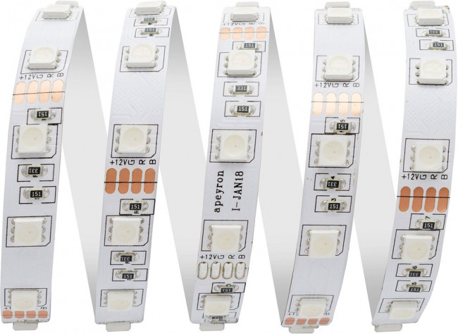 00-17 Светодиодная лента 12В, 14,4Вт/м, smd5050, 60д/м, IP20, подложка 10мм, 5м, RGB.