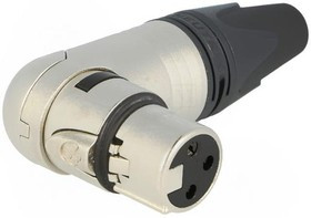 NC3FRX, XLR Connectors 3P RT ANGLE FEMALE SILVER CONTACTS
