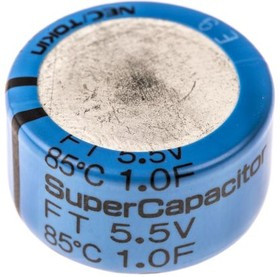 FT0H105ZF, 1F Supercapacitor EDLC -20 a +80% Tolerance Supercap FT Series 5.5V dc Through Hole