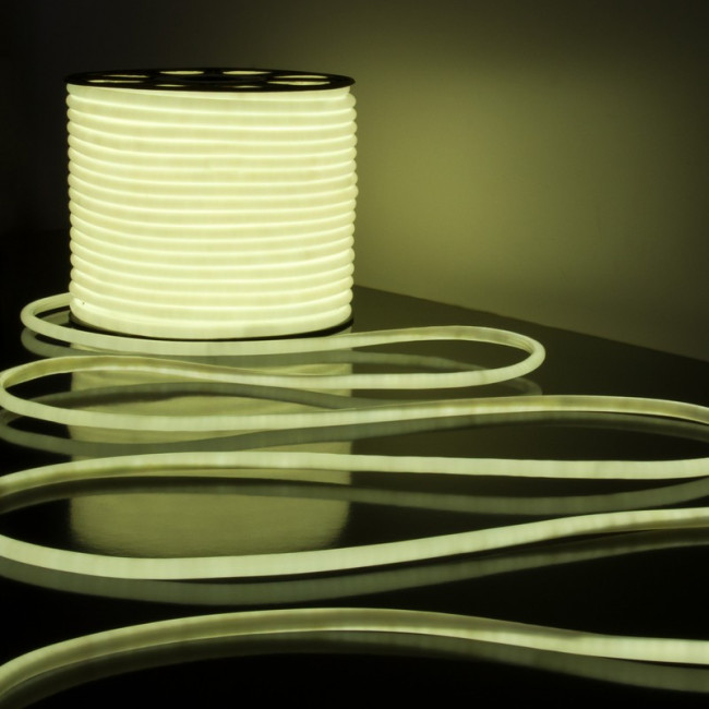 LS003 220V / Лента светодиодная Гибкий неон 9.6W 144Led 2835 IP67 16mm 6500K круглый холодный белый, 50 м