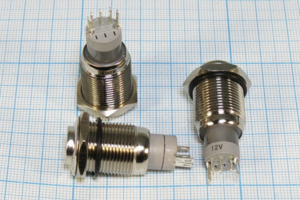 Антивандальный переключатель кнопочный без фиксации SPDT,ON-(ON),желт подсветка; №10447Y ПКн\250\ 3\(SPDT)\d16\мет\ ILжелСд\AV\5C\LA16JSH-D\