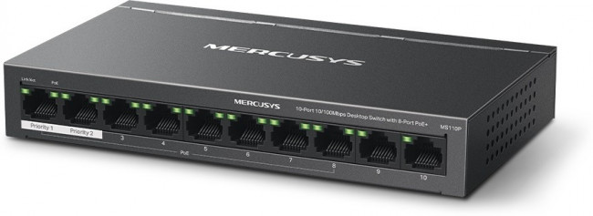 Коммутатор Mercusys MS110P 10x100Мбит/с 8PoE+ 65W неуправляемый Коммутатор Mercusys MS110P 10x100Мбит/с 8PoE+ 65W неуправляемый