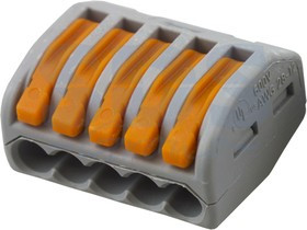 222-415, Клемма соединительная, 5 контактов, сечение провода 0.08-2.5 мм²