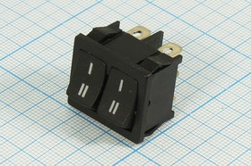 Переключатель клавишный сдвоенный, 6T, 250В/6А, 2-ON-OFF/OFF-ON, 22x19.5мм, черный, MRS2102A-C7; №1036 B Пкл\\ 6\2-ON-OFF\ 22x19,5\чер\чер\\