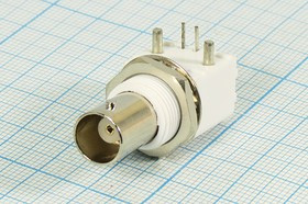 Высокочастотное гнездо BNC с креплением на плату, угловое; Q-1200 Z гн BNC\1P2C\пан\\угловое, пластмассовое,с гайкой