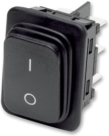 01932.3112-03, Клавишный переключатель, Выкл.-Вкл., DPST, Без Подсветки, Панель, Черный, 1930