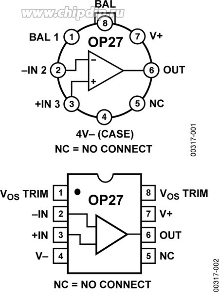 OP27GPZ, Малошумящий прецизионный операционный усилитель, 8МГц [DIP-8]