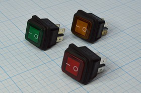 Переключатель клавишный, контакты 4T, 16А, ON-OFF, подсветка ILкрасная, KCD2-21N