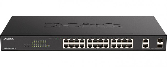 D-Link DGS-1100-26MPV2/A3A Настраиваемый L2 коммутатор с 24 портами 10/100/1000Base-T и 2 комбо-портами 1000Base-T/SFP (24 порта PoE 802.3af D-Link DGS-1100-26MPV2/A3A Настраиваемый L2 коммутатор с 24 портами 10/100/1000Base-T и 2 комбо-портами 1000Base-T/SFP (24 порта PoE 802.3af