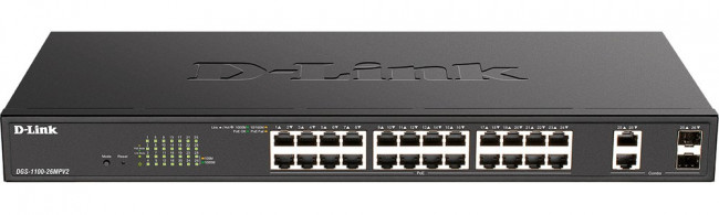 D-Link DGS-1100-26MPV2/A3A Настраиваемый L2 коммутатор с 24 портами 10/100/1000Base-T и 2 комбо-портами 1000Base-T/SFP (24 порта PoE 802.3af D-Link DGS-1100-26MPV2/A3A Настраиваемый L2 коммутатор с 24 портами 10/100/1000Base-T и 2 комбо-портами 1000Base-T/SFP (24 порта PoE 802.3af