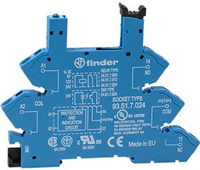 93.51.7.024, Розетка с безвинтовыми клеммами (пружинный зажим) для реле 34 серии; питание 24В DC; в