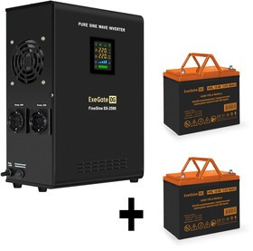 EX296621RUS, Комплект ИБП EX296002RUS + батарея 80Aч EX285654RUS 2шт (инвертор, синус, для котла, настенный) ExeGate FineSine SX-2500.LCD.AV