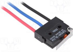 D2SW-3L1M, Микропереключатель SNAP ACTION, с рычагом, SPDT, 3A/125ВAC, IP67