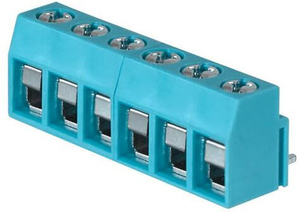 TB003V-500-P06BE, Fixed Terminal Blocks Terminal block, screw type, 5.00 , vertical, 6 poles, CUI Blue, Philip's head screw, PCB mount
