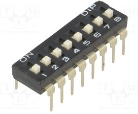 NDI-08H-V, Переключатель: DIP-SWITCH, Кол-во секций: 8, ON-OFF, 0,1A/24ВDC