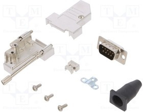 DTSL09-S-JSRGDBP-K, Разъем D-Sub; PIN: 9; вилка; "папа"; угловой 45°; пайка; на провод