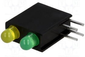 L-7104GE/1LY1LGD, LED; в корпусе; желтый/зеленый; 3мм; Кол-во диод: 2; 2мА; 40°