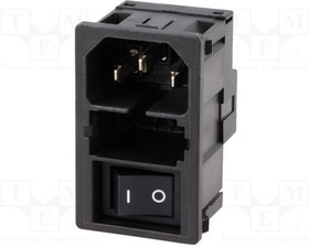 KM00.1205.11, Un-Filtered IEC Power Entry Module, IEC C14, General Purpose, 10 А, 250 В AC, 2-Pole Switch