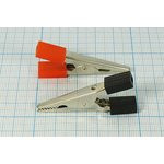 Зажим "крокодил" L 52x25x3,5, обжимной/пайка, металл красный