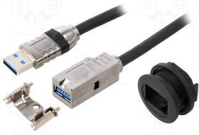09454521970, Гнездо USB, 22мм, har-port, -25-70°C, d22,3мм, IP20, Цвет: черный