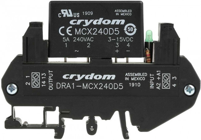 DRA1-MCX240D5, DRA1-MCX Series Solid State Interface Relay, 15 V dc Control, 5 A rms Load, DIN Rail Mount