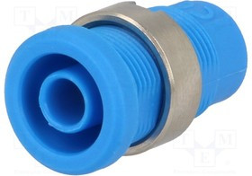 PJ3270-BU, Гнездо, "банан" 4мм, 25А, Отв: d12мм, синий, никелированные, 5мОм