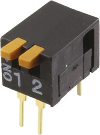 A6DR-2100, Переключатель DIP-SWITCH, Кол-во секций 2, ON-OFF, 0,03A/30VDC