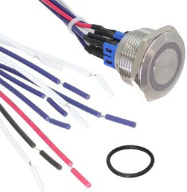 PV9FWV0SS-311, Pushbutton Switches 28mm, 2A 48VDC, 2P OFF-(ON) / ON-(OFF), Red LED Ring, 300mm wire, Stainless Steel