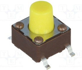 DTSM-63Y-V-B, Микропереключатель, 1, SPST-NO, 0,05A/12ВDC, SMT, 5,2Н, 6,2x6,2мм