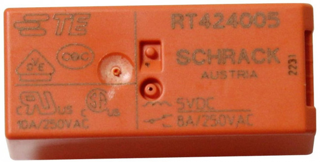 5-1393243-9 (RT424005), Реле 2 переключ. 5VDC, 8А/250VAC DPDT