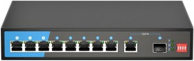 Scodeno S200-10GP-S-AC, неуправляемый PoE коммутатор, 8 х 1GbE Base-T PoE, Uplink: 1 SFP + 1 RJ45 1GbE, встр. БП 120 Вт, настольный