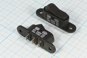 Переключатель клавишный с фланцевым креплением, черный, 3C, 250В/6А; №10140B ПКл\\ 6\ON-ON\\чер\чер\\ 3C\KCD7-102\фланец